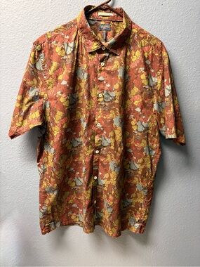 Men's Short-Sleeve Floral Button-Up Shirt — Rust/Yellow